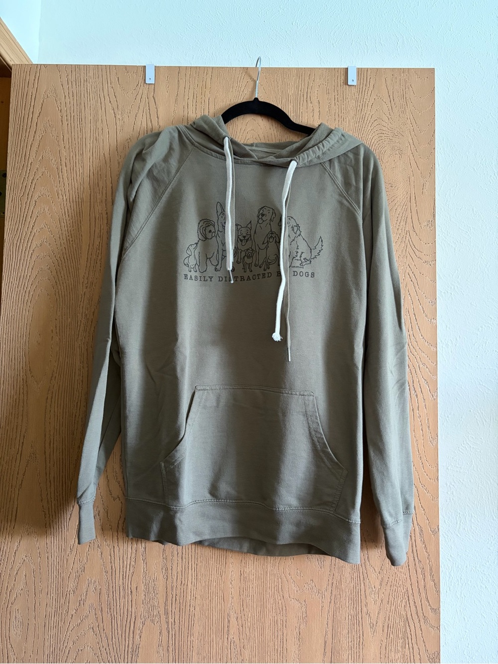 Olive Green Hooded Sweatshirt with Dog Sketch